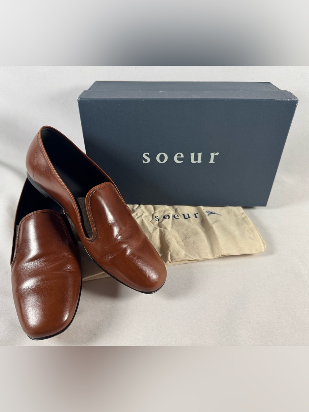 Soeur Pacha Leather Loafers, Size 39, Cognac. Excellent condition w/ box